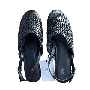 Zara Braided Slingback Flats Black Size 6.5 US – Elegant Minimalist Design NWT